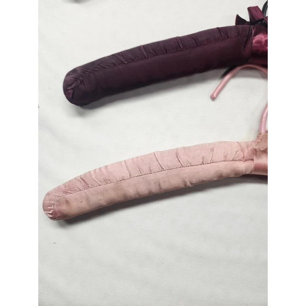Vintage Padded Satin Hangers Set of 6 Burgundy Pink Cream Restoration Project